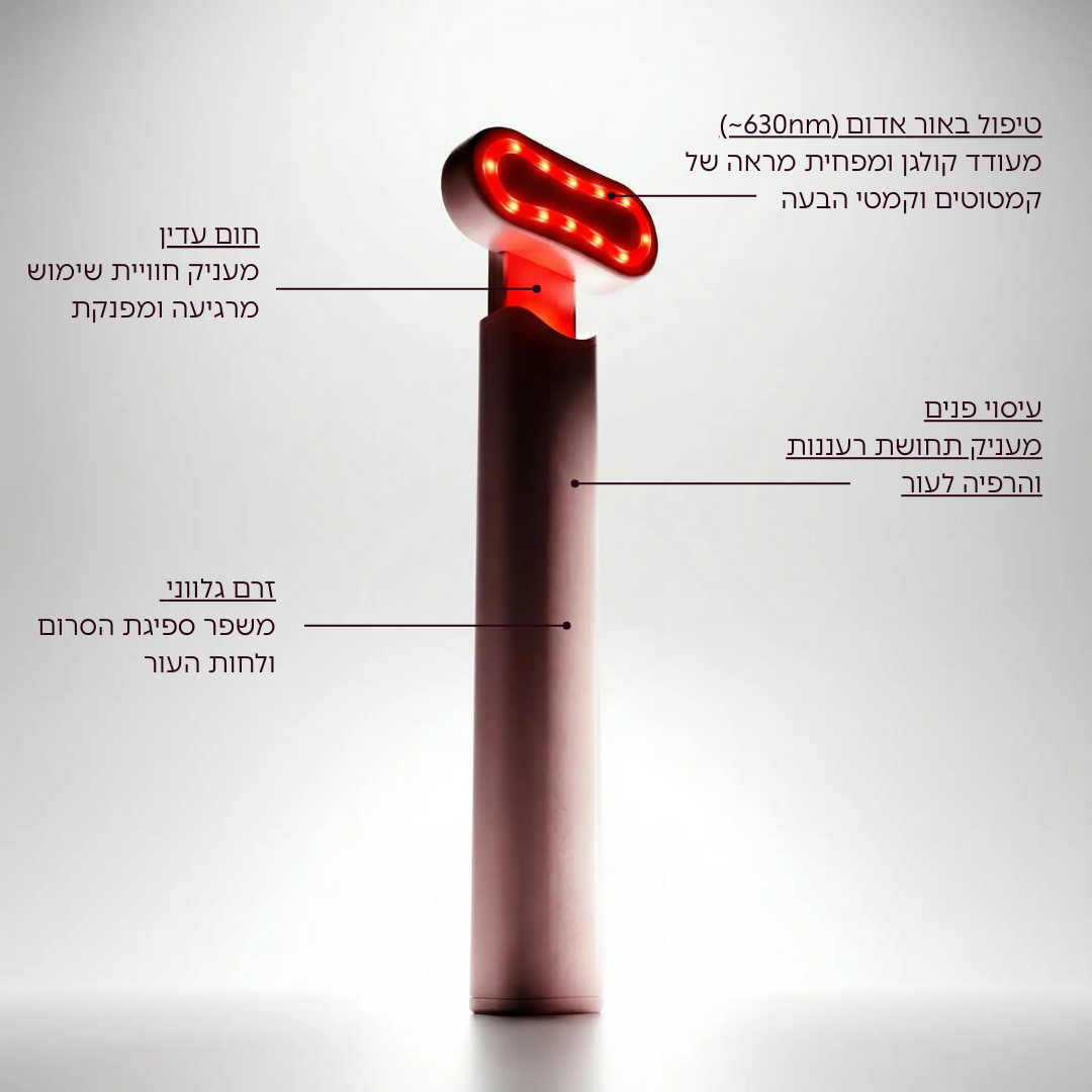 ערכת שרביט הטיפוח 4 ב-1 לחידוש העור בטכנולוגיית אור אדום